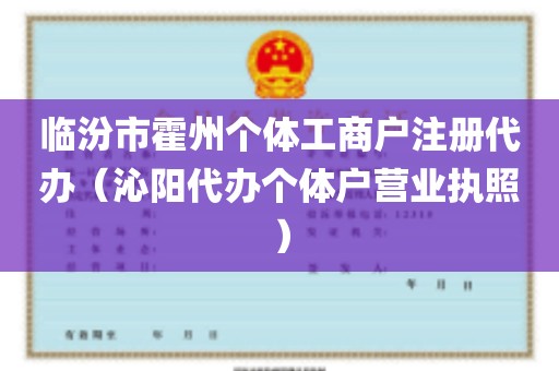 临汾市霍州个体工商户注册代办（沁阳代办个体户营业执照）